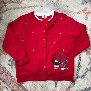 90s Style Country Christmas‎ Cardigan Sweater Embroidered Snowman Polar Bear L